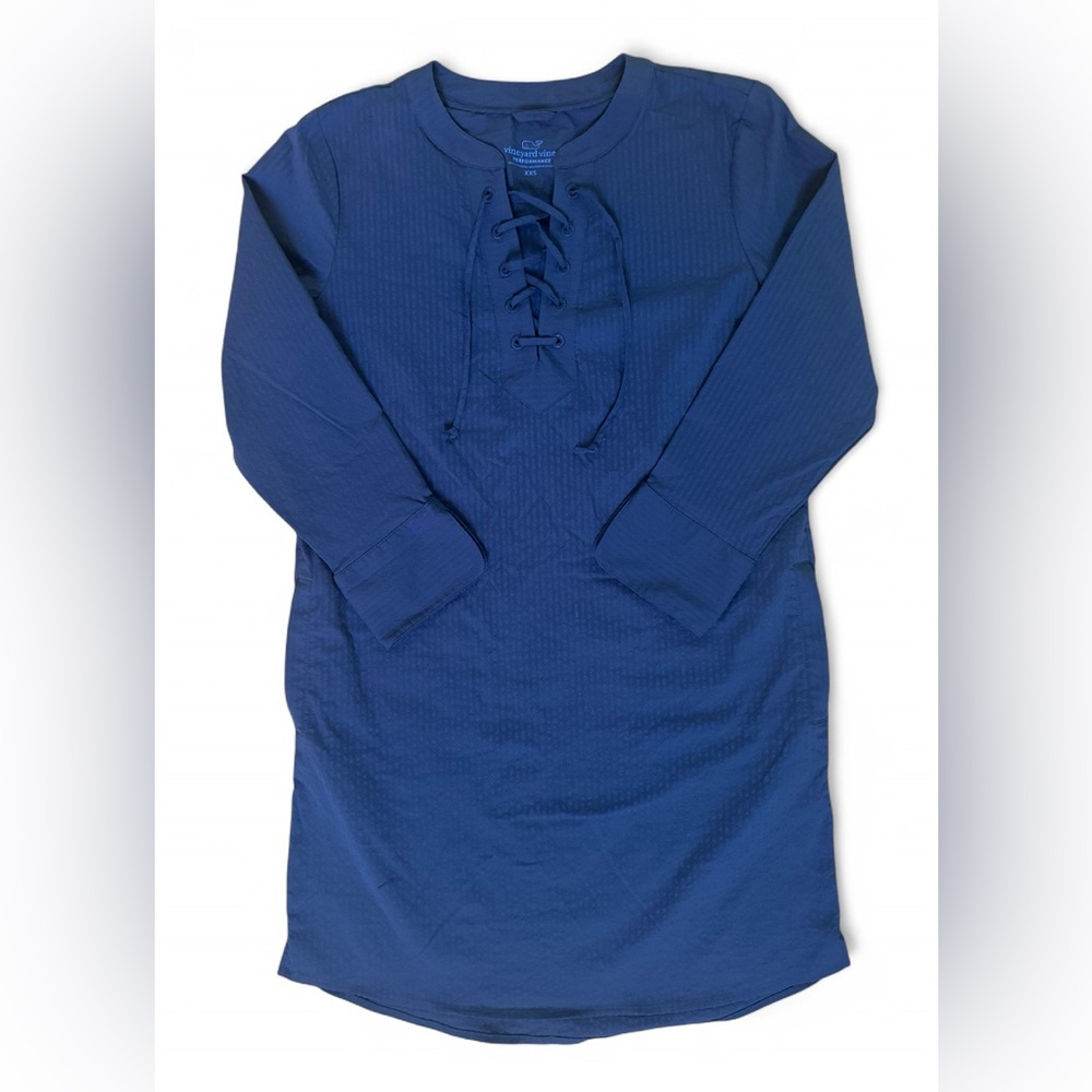 Vineyard Vines Women's Blue Lace-Up 3/4 Sleeve Dress
